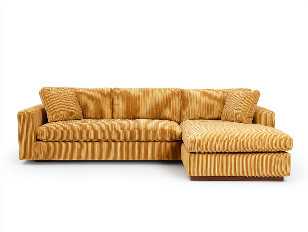 Divano angolare - Velluto a coste-Legno - 270x168x83 cm - Giallo ocra - Stile contemporaneo