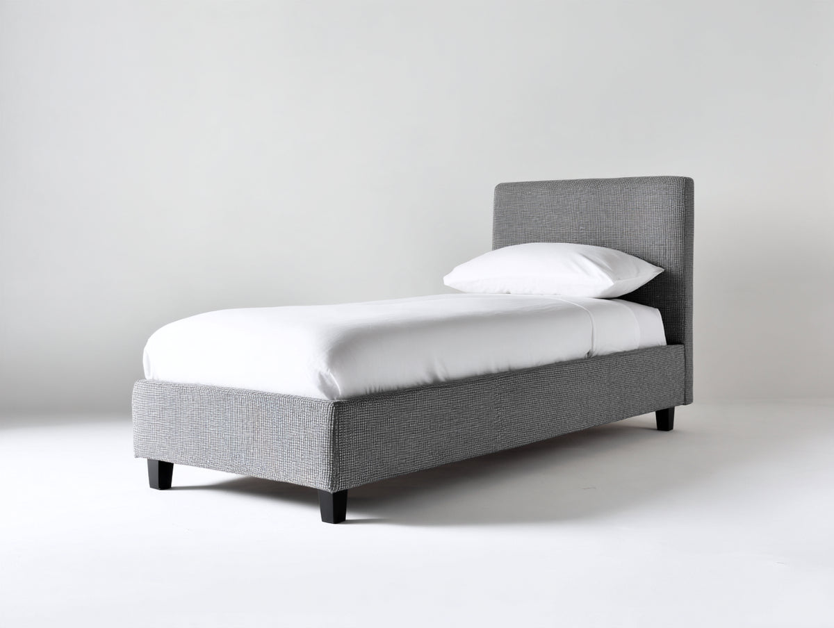 Letto singolo - Tessuto-Legno - 200 x 96 x 102 cm - Grigio - Stile moderno con testiera imbottita