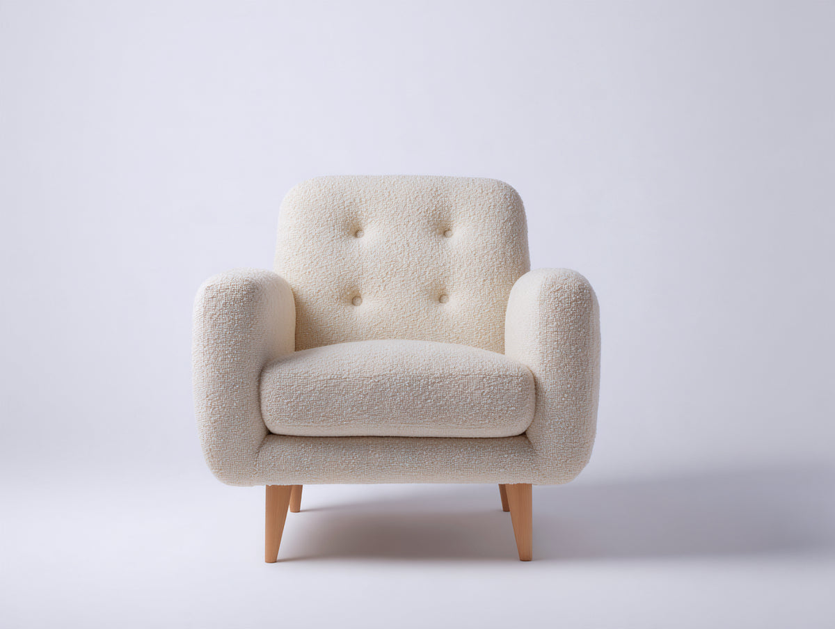 Poltrona lounge - Tessuto-Legno - 80x78x84 cm - Crema-Legno naturale - Moderno retrò