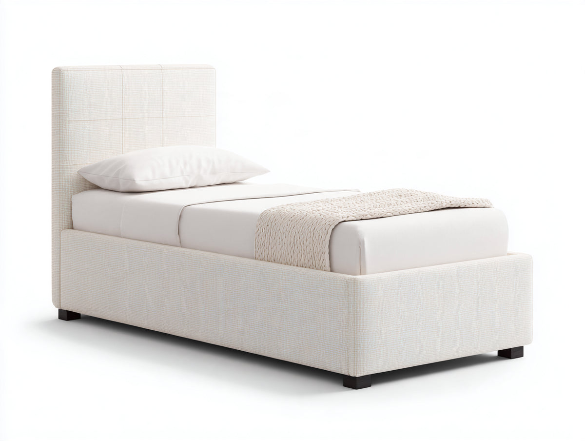 Letto singolo - Tessuto-Legno - 200 x 96 x 110 cm - Crema - Stile contemporaneo imbottito