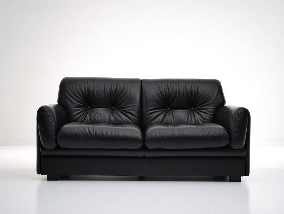 Divano a due posti - Pelle - 174 x 91 x 88 cm - Nero - Stile contemporaneo trapuntato