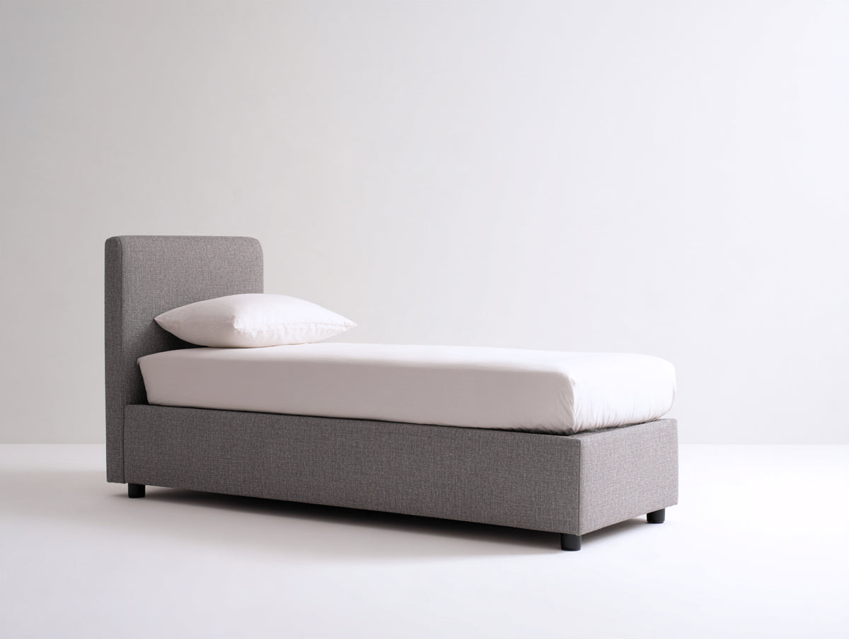 Letto singolo - Tessuto-Legno - 200 x 96 x 100 cm - Grigio - Stile moderno minimalista