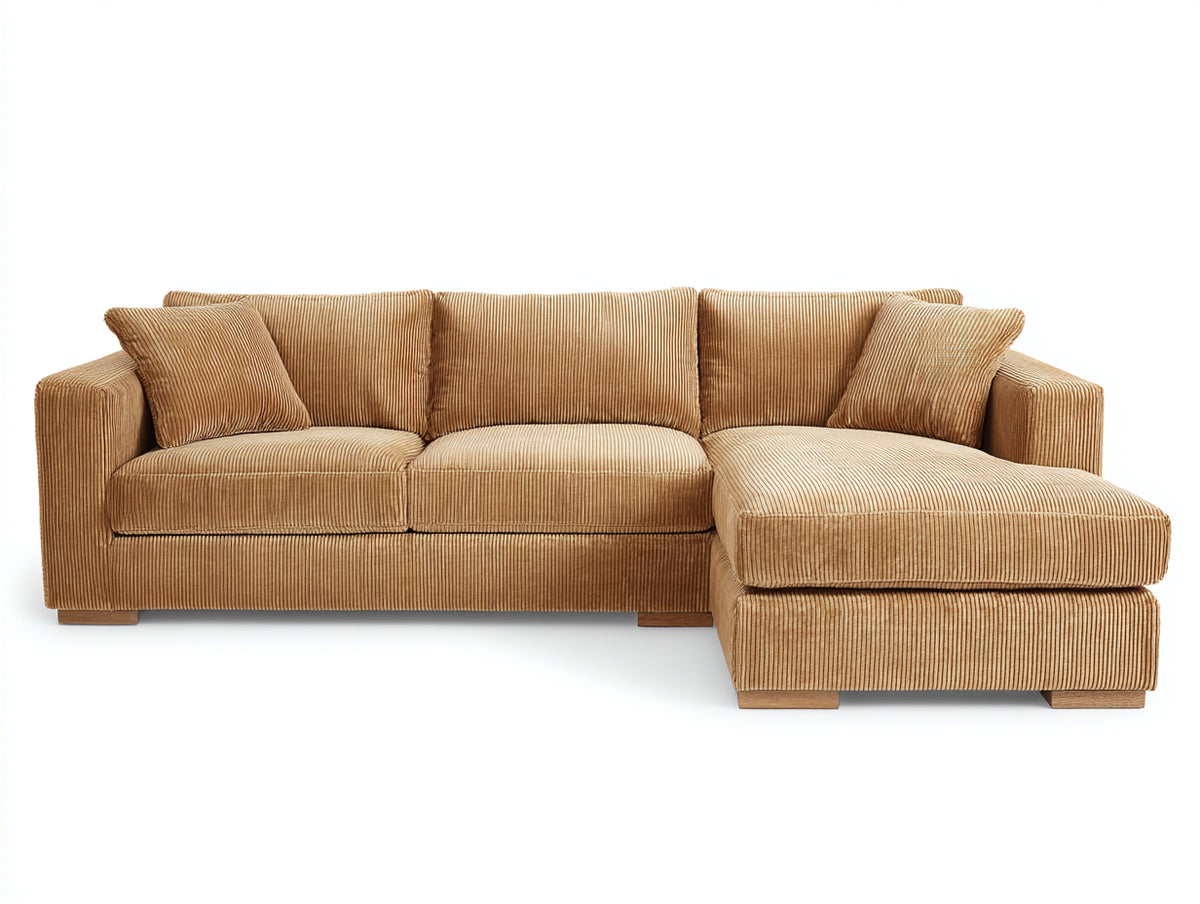 Divano angolare - Velluto a coste-Legno - 268x166x84 cm - Cammello - Stile moderno