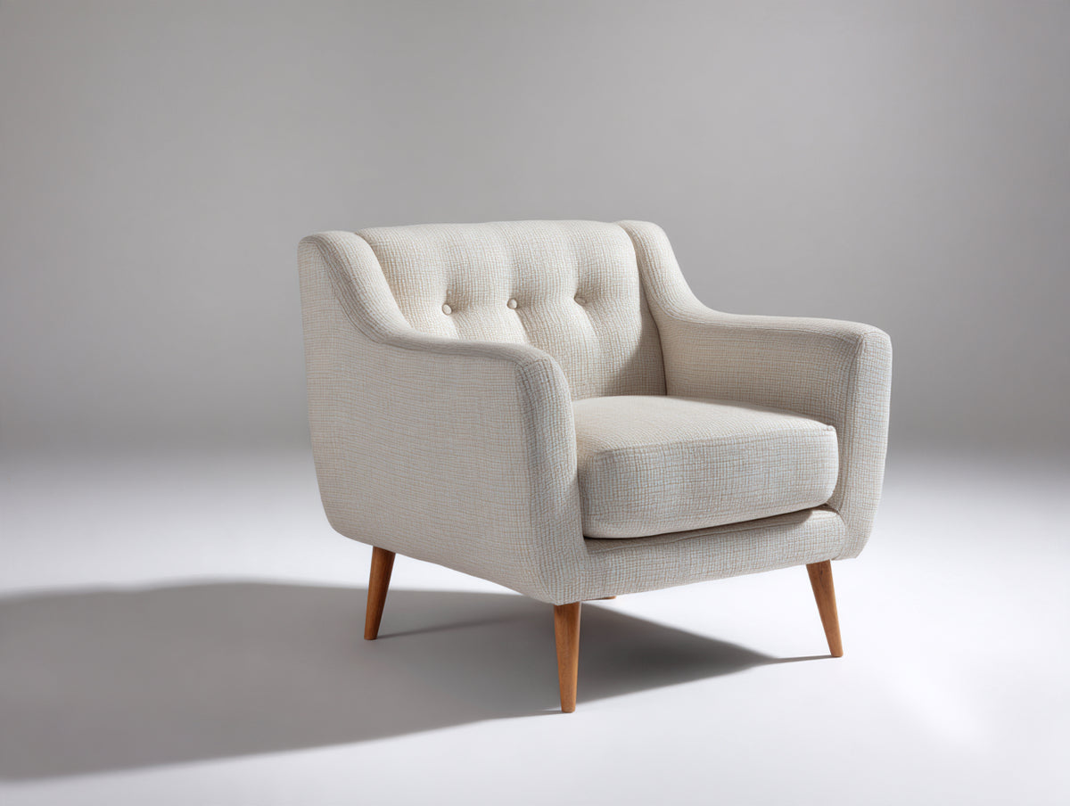 Poltrona lounge - Tessuto-Legno - 86x80x86 cm - Beige-Legno naturale - Mid-century moderno