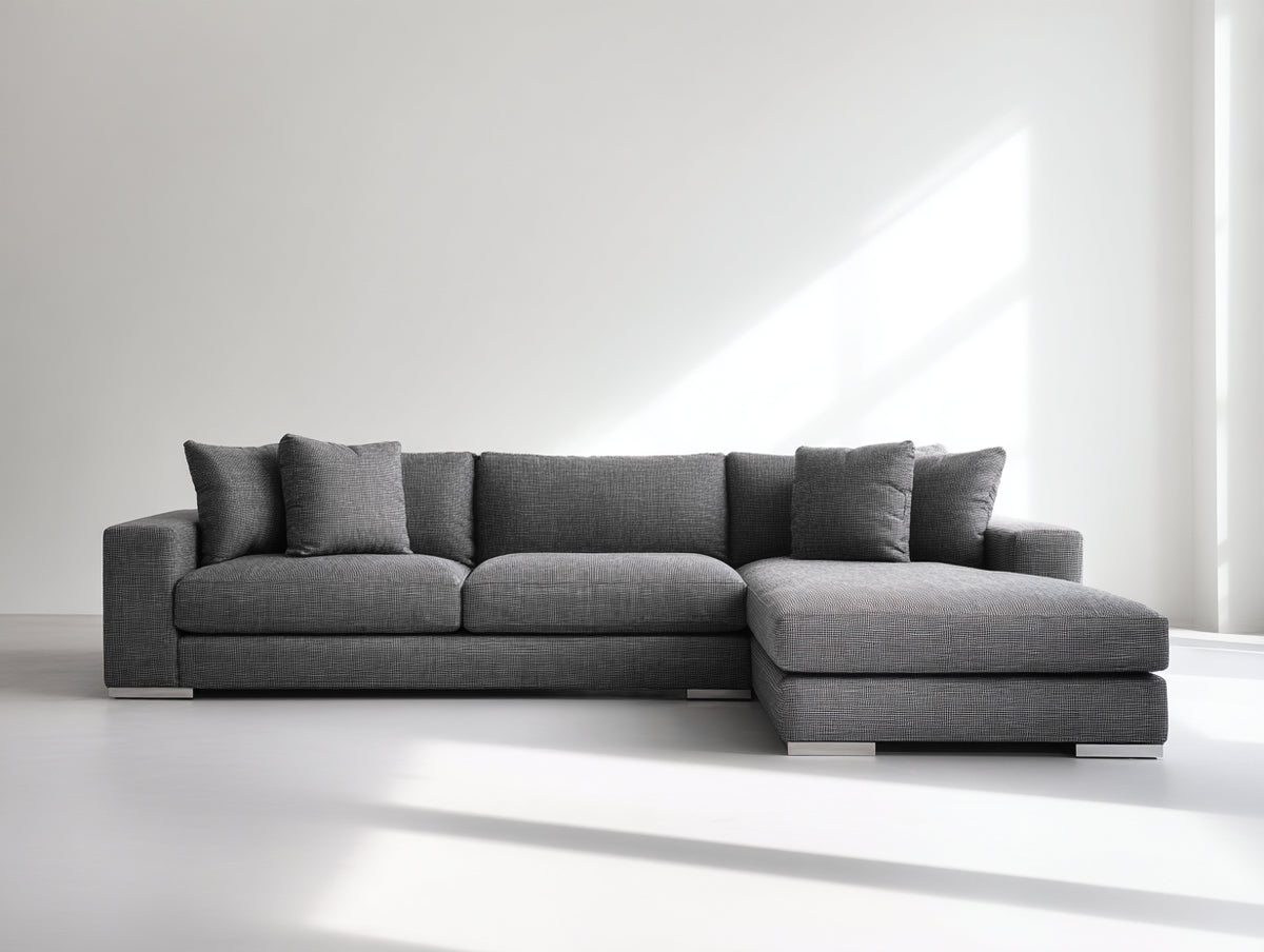 Divano angolare - Tessuto-Metallo - 278x170x82 cm - Grigio antracite - Stile moderno