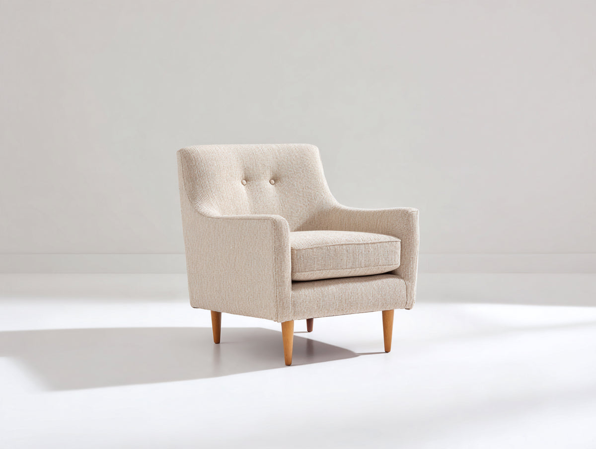 Poltrona lounge - Tessuto-Legno - 79x77x83 cm - Beige-Legno naturale - Mid-century moderno