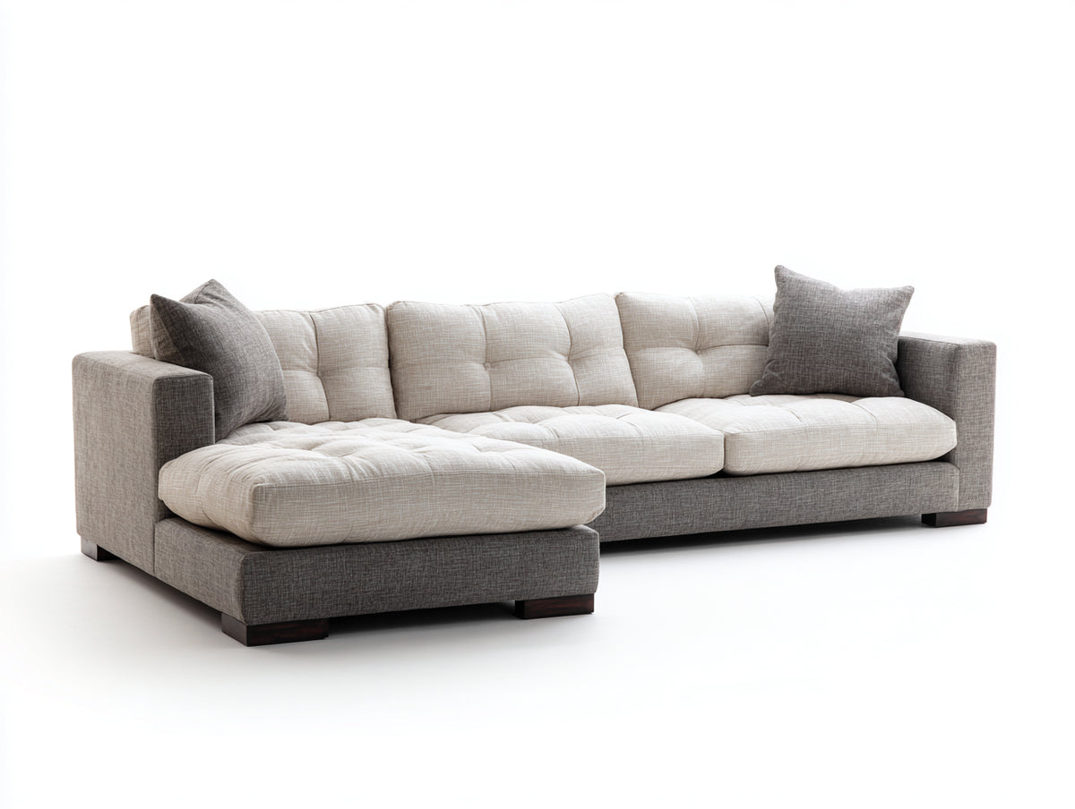 Divano angolare - Tessuto-Legno - 268x166x86 cm - Beige chiaro-Grigio tortora - Stile moderno