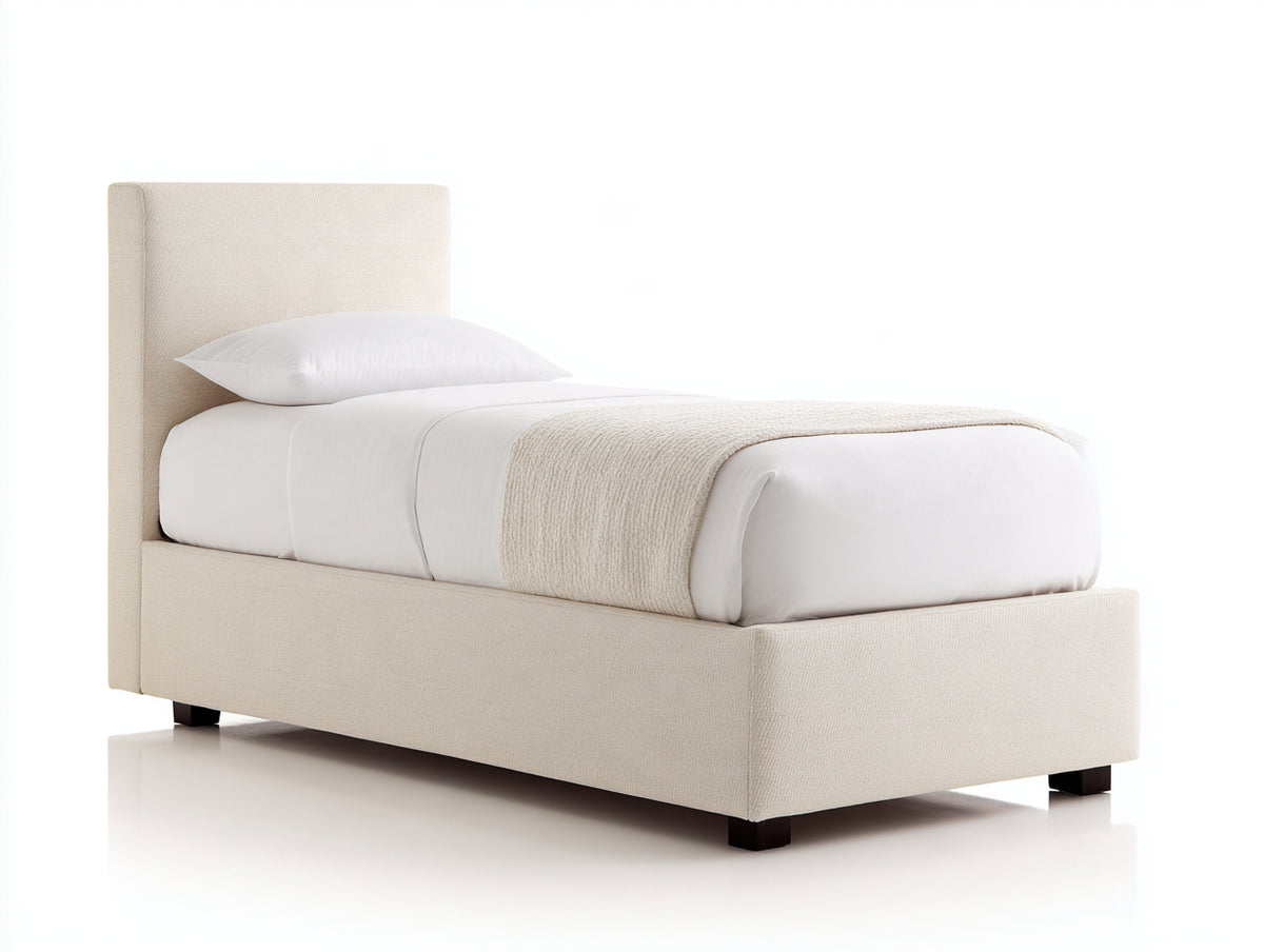Letto singolo - Tessuto-Legno - 200 x 96 x 105 cm - Crema - Stile moderno imbottito