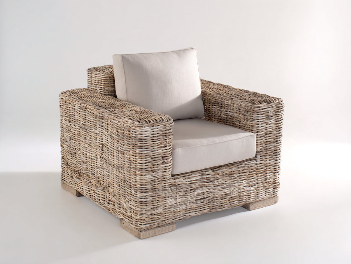Poltrona da giardino - Fibra intrecciata-Tessuto - 97 x 90 x 82 cm - Tortora-Beige crema - Design naturale contemporaneo