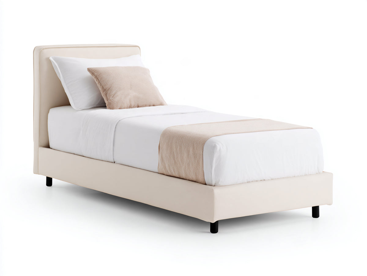 Letto singolo - Ecopelle-Legno - 200 x 96 x 98 cm - Beige - Stile moderno imbottito
