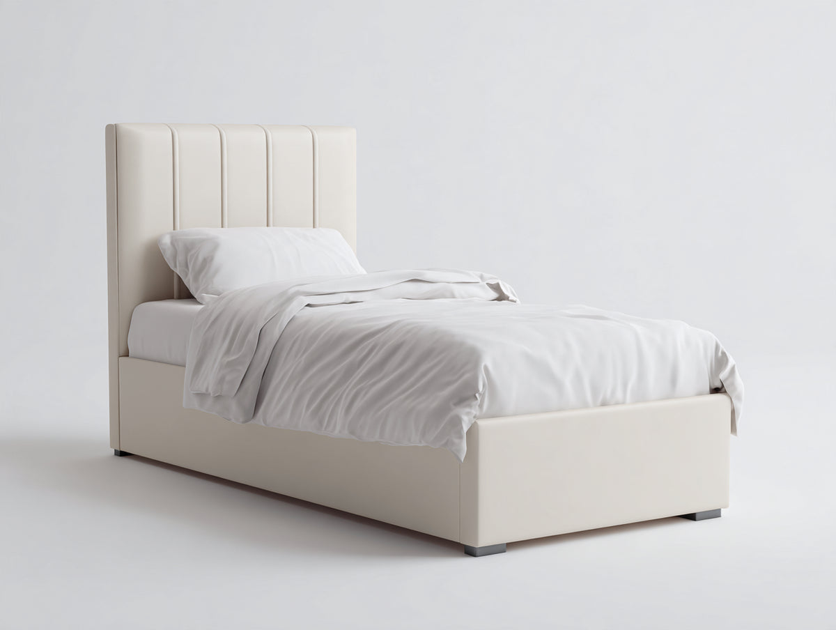 Letto singolo - Similpelle-Metallo - 210x105x115 cm - Crema - Moderno
