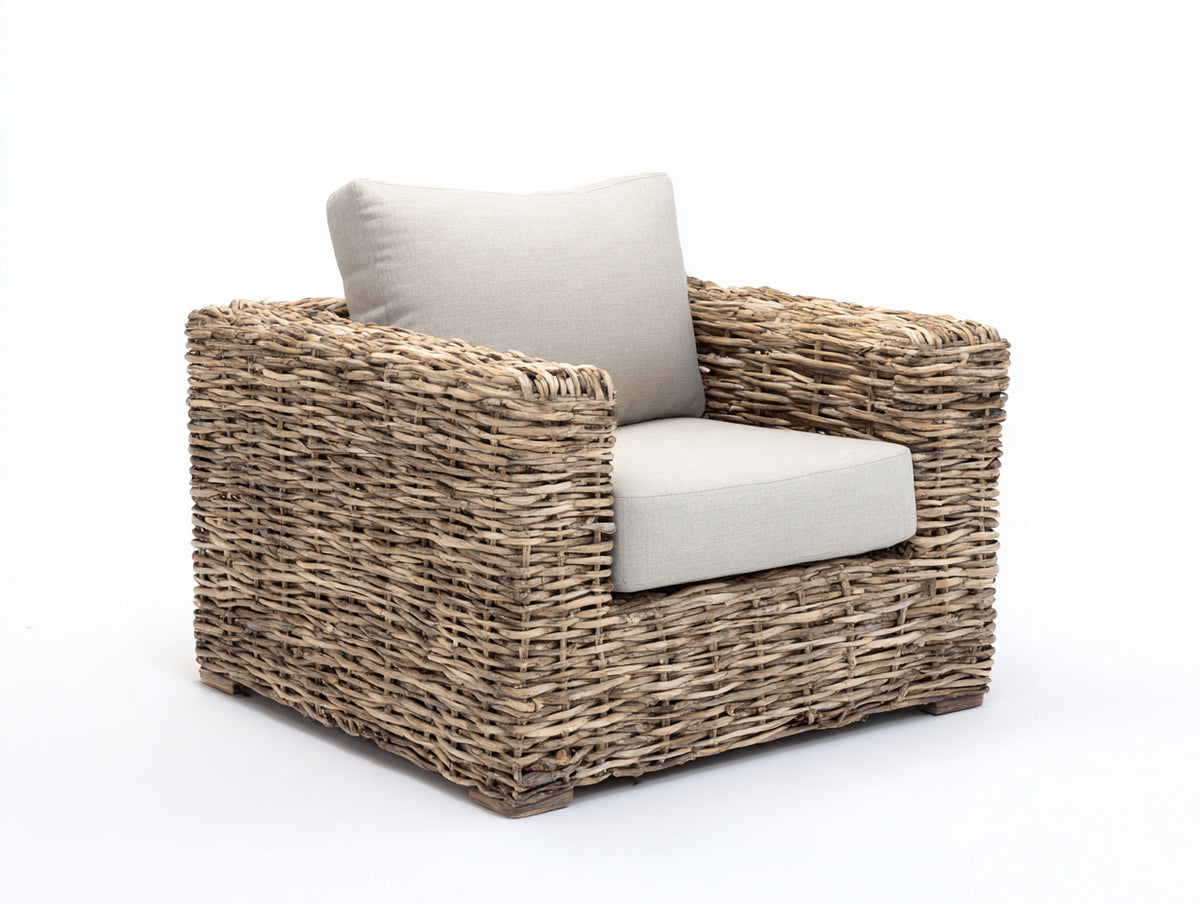 Poltrona da giardino - Fibra intrecciata-Tessuto - 96 x 92 x 80 cm - Marrone grigiastro-Beige chiaro - Design rustico moderno