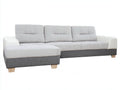 Divano angolare - Tessuto-Similpelle-Legno - 265x165x90 cm - Bianco-Grigio chiaro-Grigio scuro - Stile moderno