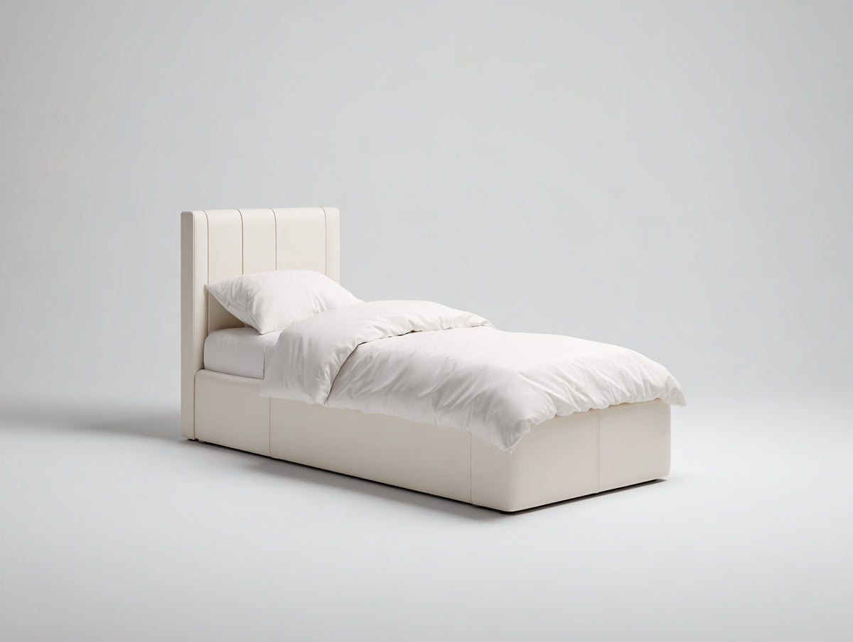Letto singolo - Similpelle - 210x100x105 cm - Crema - Moderno