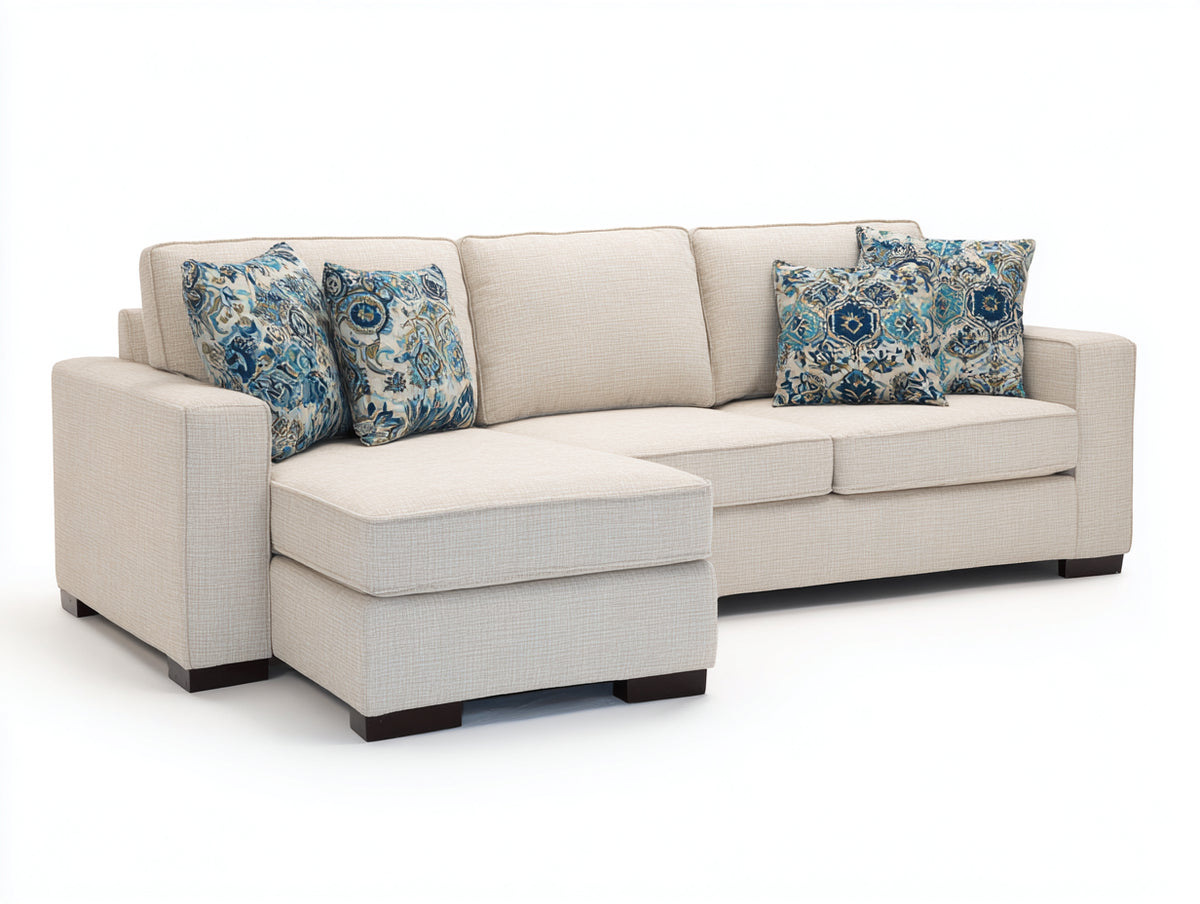 Divano angolare - Tessuto-Legno - 262x160x86 cm - Beige chiaro - Stile moderno