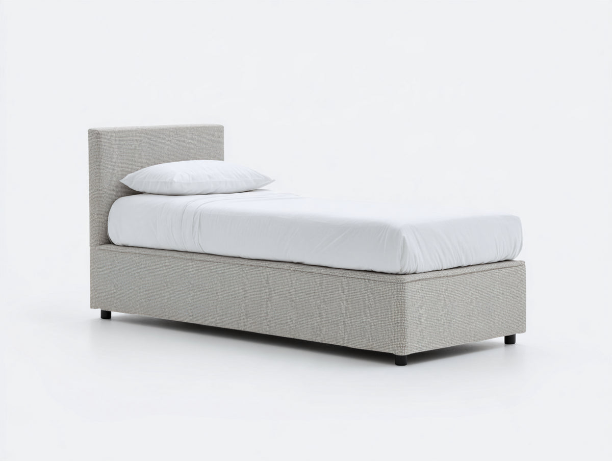 Letto singolo - Tessuto-Legno - 200 x 96 x 92 cm - Grigio chiaro - Stile moderno minimalista