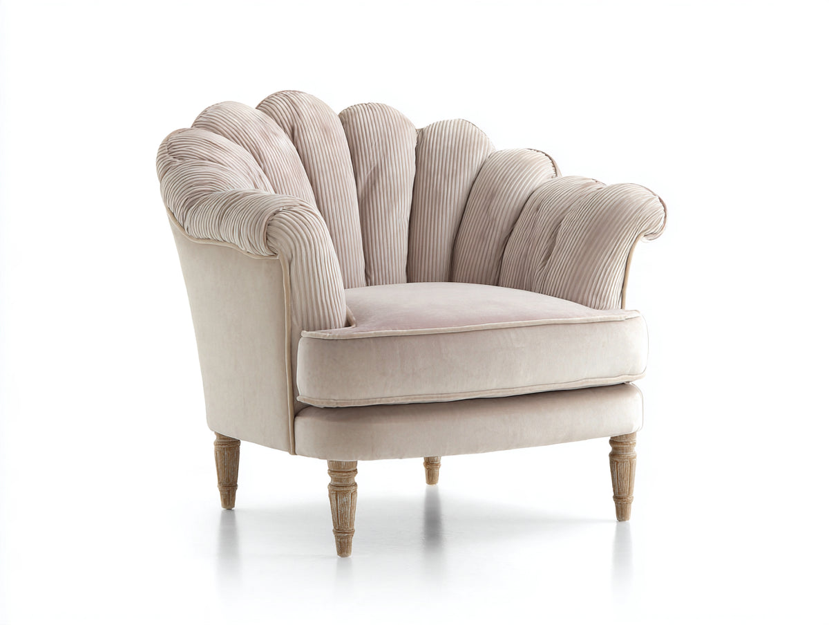 Poltrona lounge - Velluto-Legno - 88x84x95 cm - Beige-Legno naturale - Vintage elegante