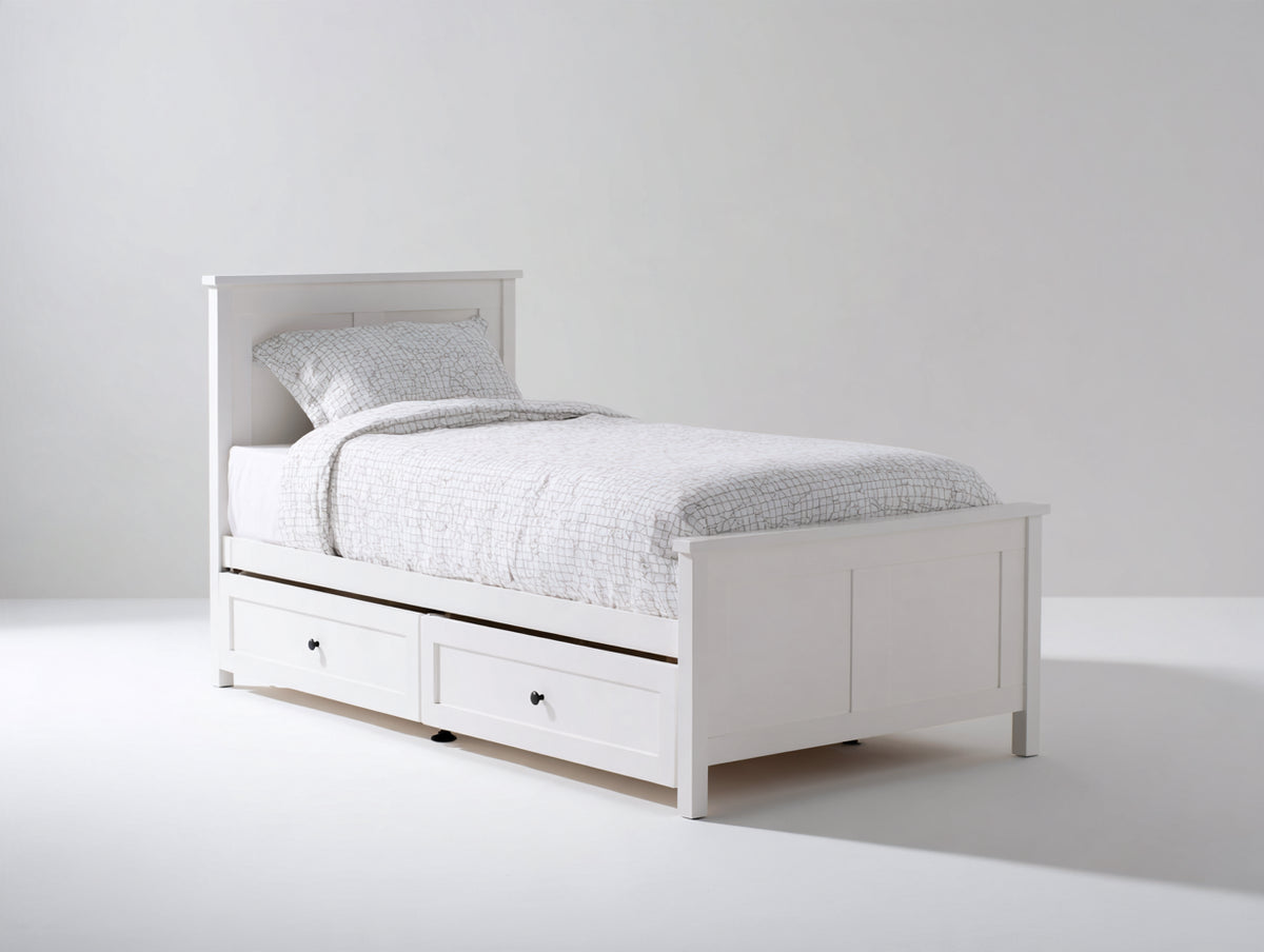 Letto singolo - Legno - 200 x 96 x 90 cm - Bianco - Stile classico con contenitore