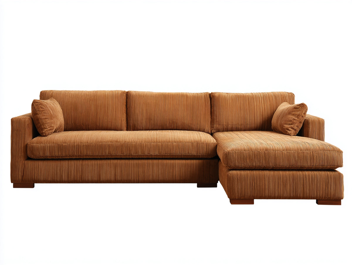 Divano angolare - Velluto a coste-Legno - 272x168x84 cm - Marrone cognac - Stile contemporaneo